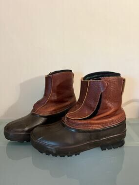 Schnee's Brown Leather Rubber Warm Liners Winter Snow PAC BOOTS Men's 10 montana